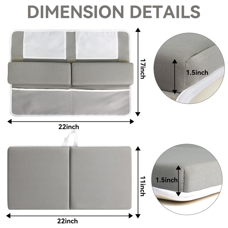 CHILDHOOD Bath Kneeler and Elbow Rest Pad Set - Painless Foam with Toy Organizer Pockets, Foldable, Quickly Dry Bathtub Kneeler and Elbow Rest Set for Baby Bathing Parents (Grey) - Image 2
