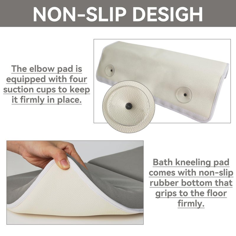 CHILDHOOD Bath Kneeler and Elbow Rest Pad Set - Painless Foam with Toy Organizer Pockets, Foldable, Quickly Dry Bathtub Kneeler and Elbow Rest Set for Baby Bathing Parents (Grey) - Image 4