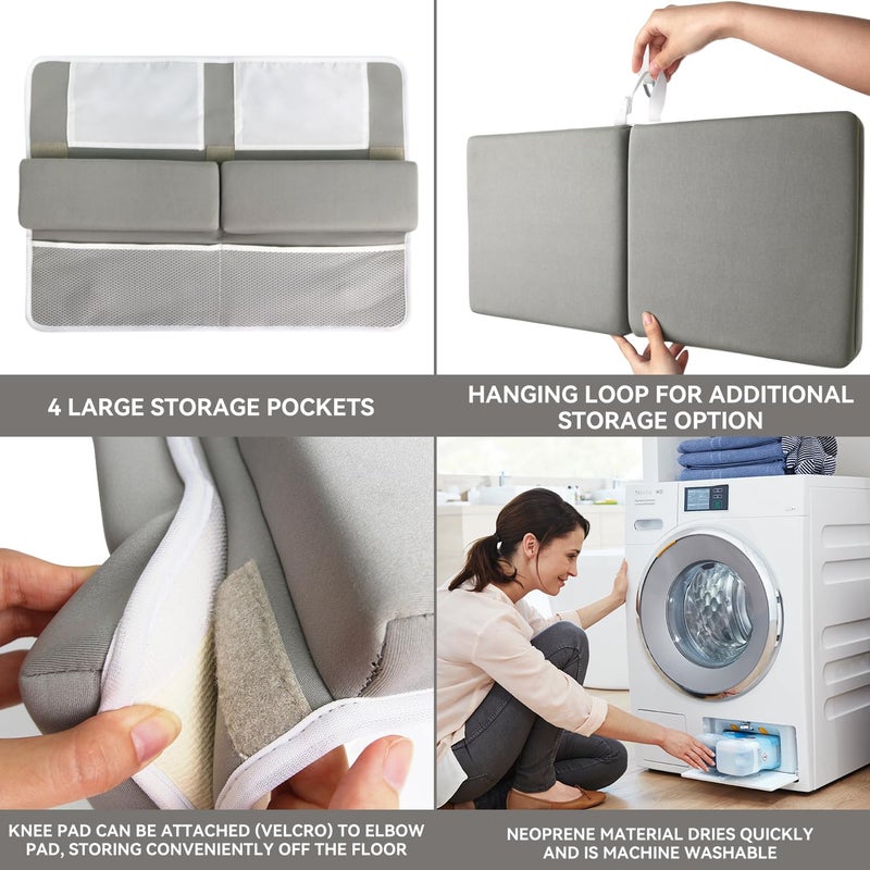 CHILDHOOD Bath Kneeler and Elbow Rest Pad Set - Painless Foam with Toy Organizer Pockets, Foldable, Quickly Dry Bathtub Kneeler and Elbow Rest Set for Baby Bathing Parents (Grey) - Image 5