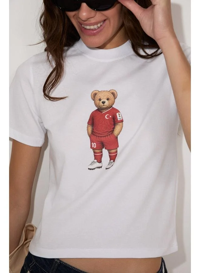 GRIMELANGE UMAYANA Women's Soft and 100% Organic Cotton World Cup Special Printed White T-Shirt.