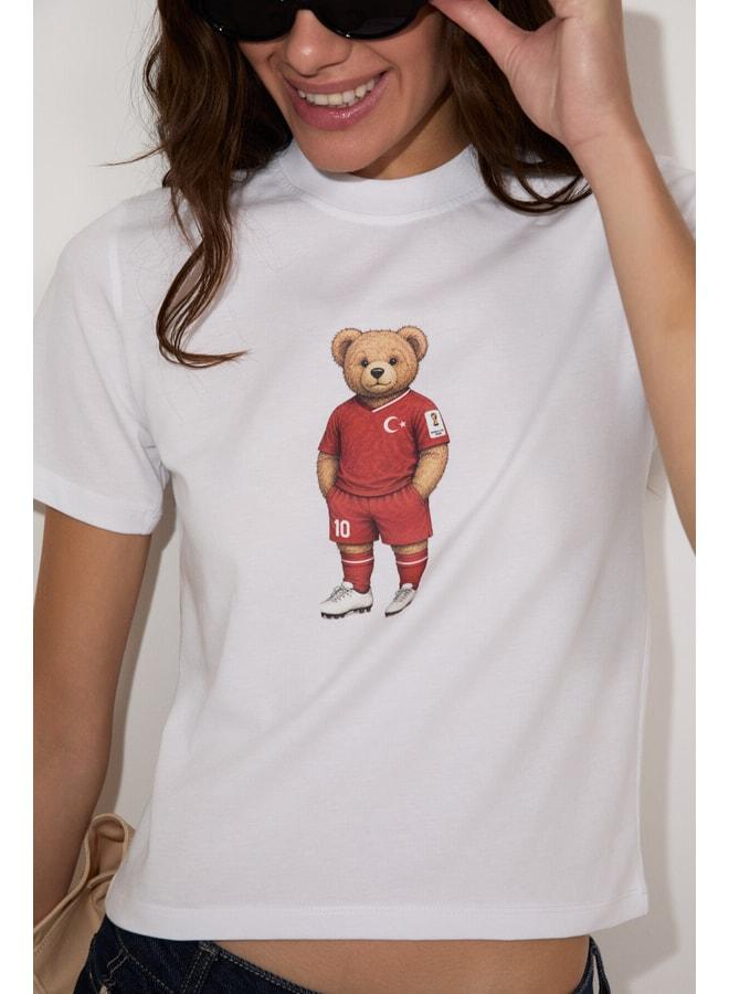 GRIMELANGE UMAYANA Women's Soft and 100% Organic Cotton World Cup Special Printed White T-Shirt. - Image 2