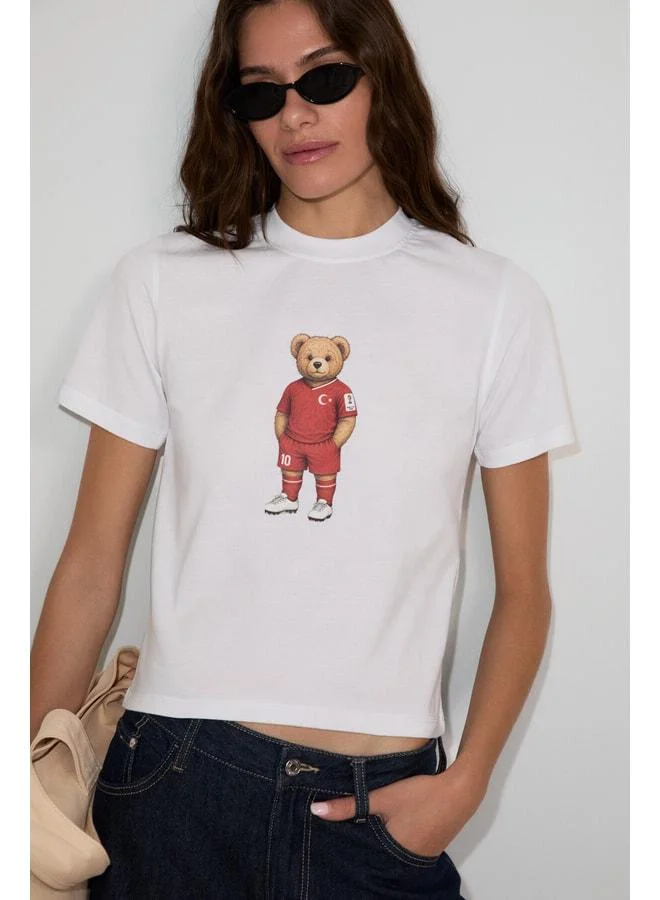 GRIMELANGE UMAYANA Women's Soft and 100% Organic Cotton World Cup Special Printed White T-Shirt.