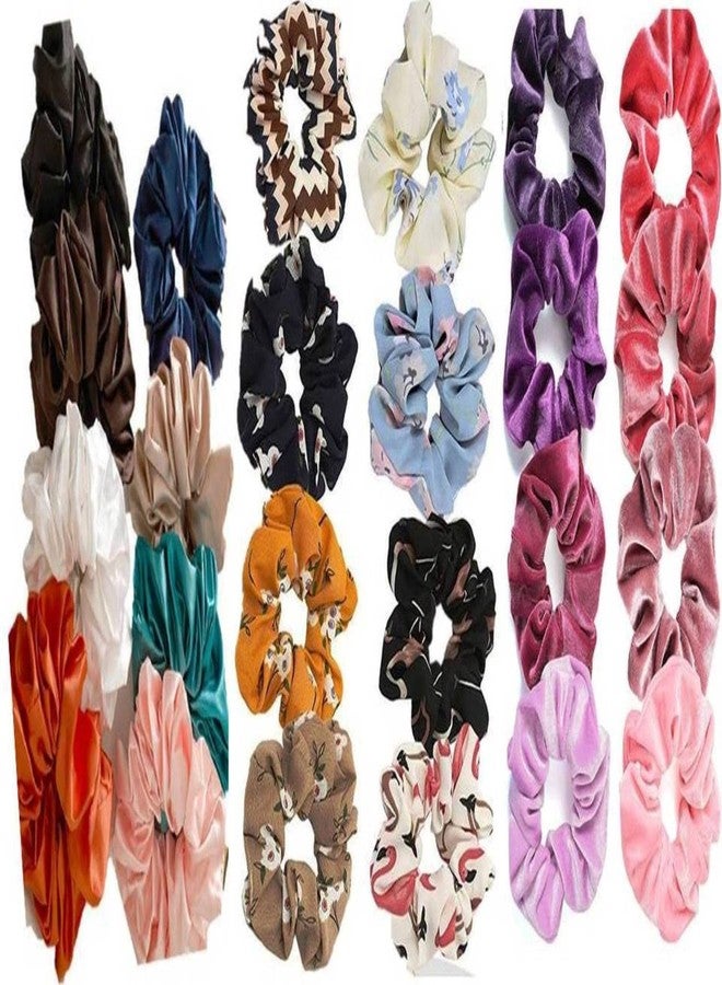 DIAN Multicolor Pack of 24 in Satin Solid, Velvet Fabric & Printed Hair Ponytail Holder, Hair Tie, Hair Bow, Hair Bands, Hair Scrunchies for Women, Girl and Teens - Image 1