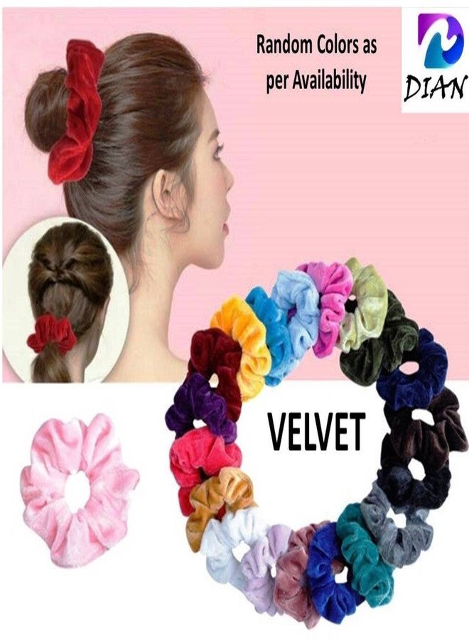 DIAN Multicolor Pack of 24 in Satin Solid, Velvet Fabric & Printed Hair Ponytail Holder, Hair Tie, Hair Bow, Hair Bands, Hair Scrunchies for Women, Girl and Teens - Image 3