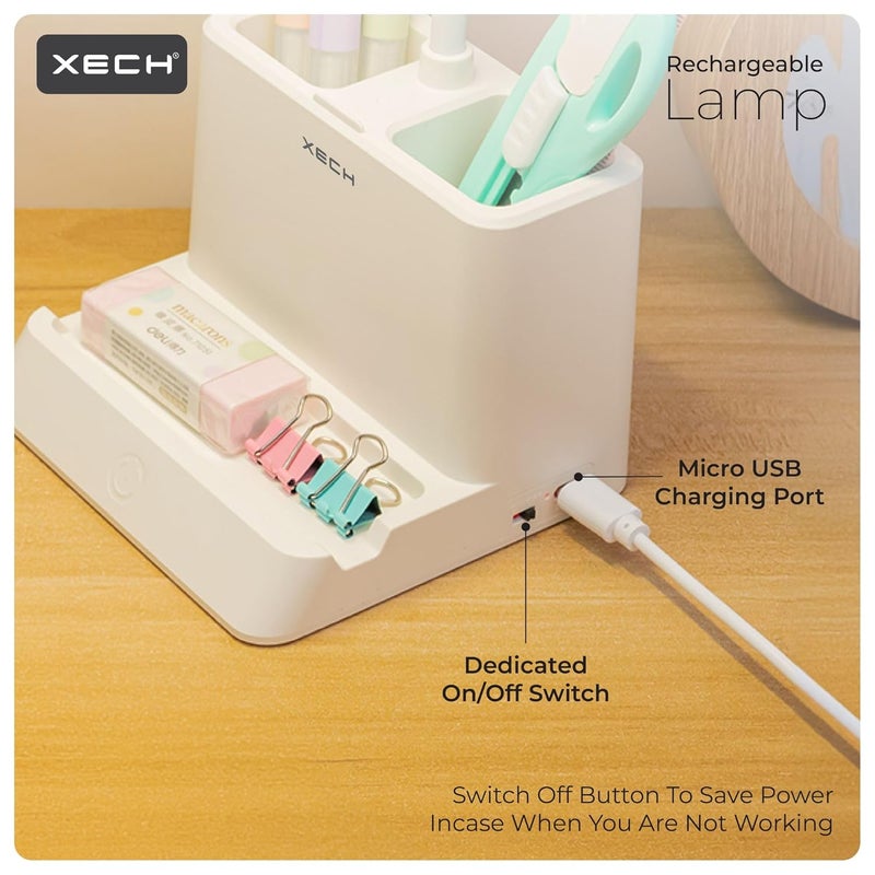 Xech Table Lamp for Study LED Light Pen Stand Stationery Holder Reading Light with Rechargeable Battery 3 Colour Dimmable Lighting Birthday Gifts for Students and Friends Desky Lite - Image 4