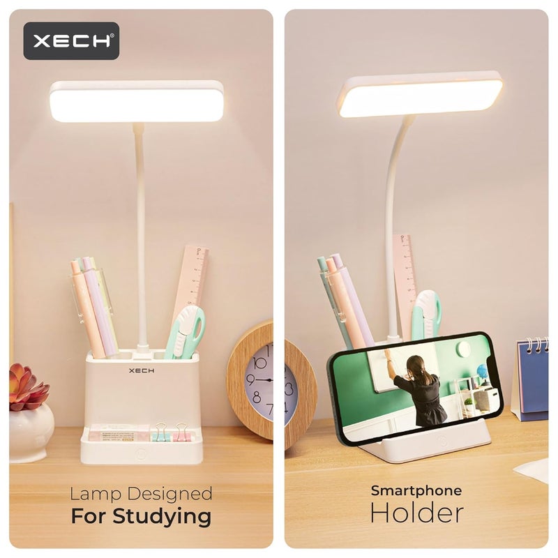 Xech Table Lamp for Study LED Light Pen Stand Stationery Holder Reading Light with Rechargeable Battery 3 Colour Dimmable Lighting Birthday Gifts for Students and Friends Desky Lite - Image 2