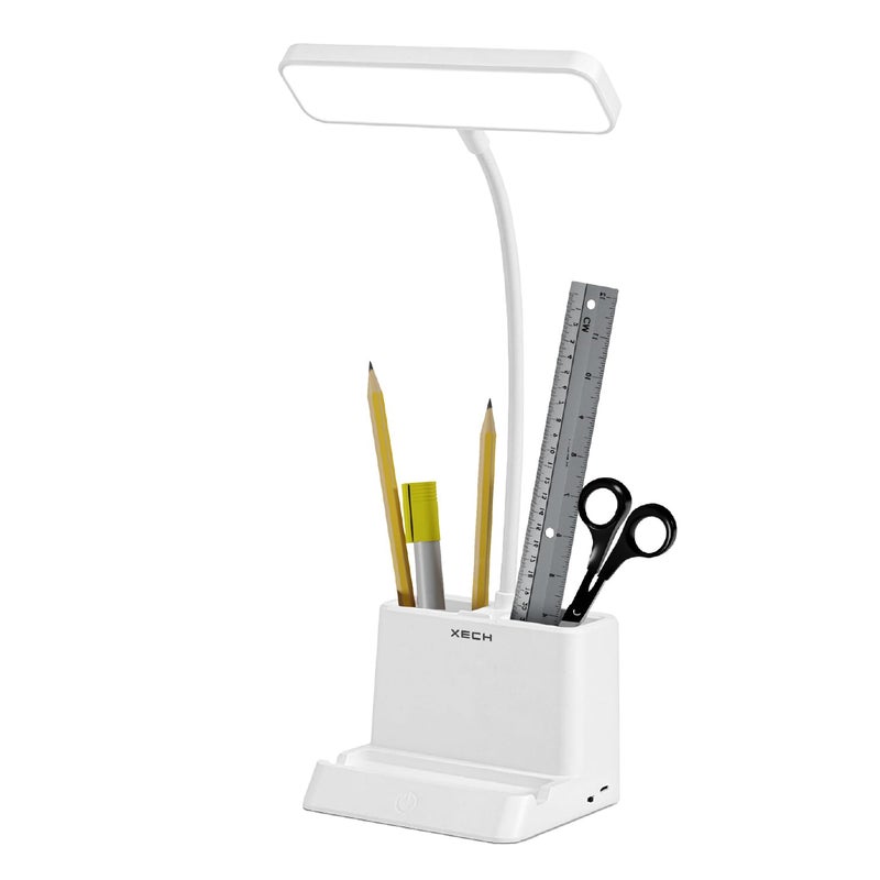 Xech Table Lamp for Study LED Light Pen Stand Stationery Holder Reading Light with Rechargeable Battery 3 Colour Dimmable Lighting Birthday Gifts for Students and Friends Desky Lite - Image 1