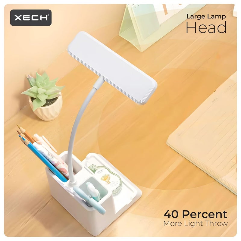 Xech Table Lamp for Study LED Light Pen Stand Stationery Holder Reading Light with Rechargeable Battery 3 Colour Dimmable Lighting Birthday Gifts for Students and Friends Desky Lite - Image 5
