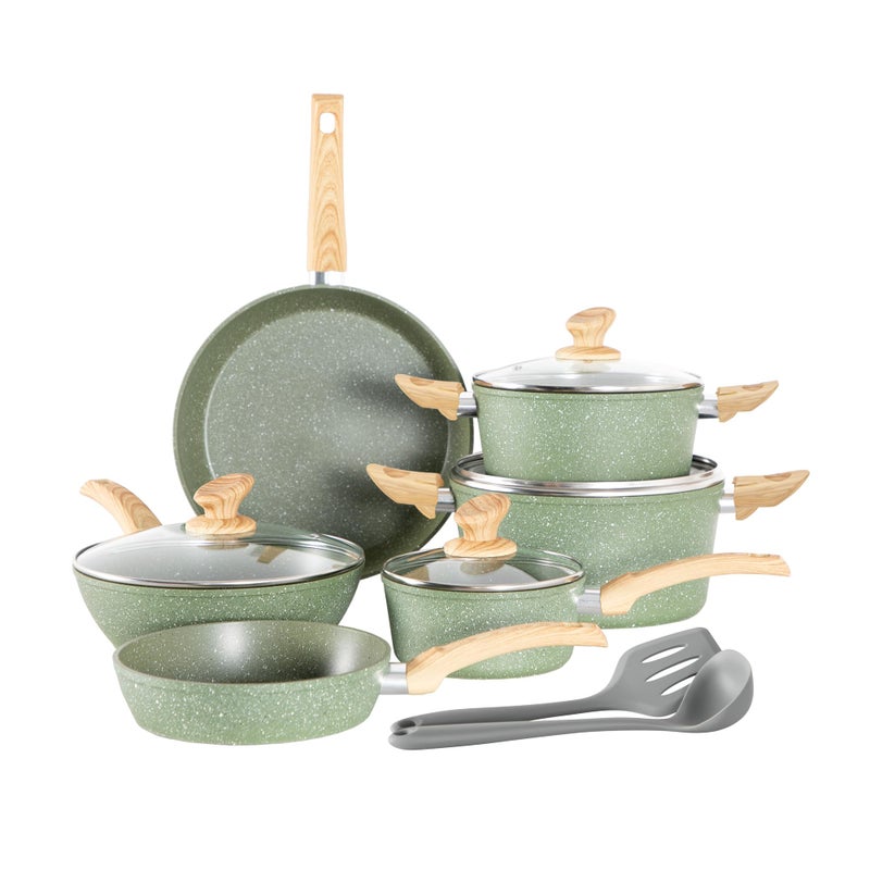 Kitchen Academy Non Toxic Pots and Pans Set Non Stick - 12 Piece Induction Cookware Sets, Green Granite Nonstick Cooking Pot and Pan, PFOA&PFOS Free - Image 1
