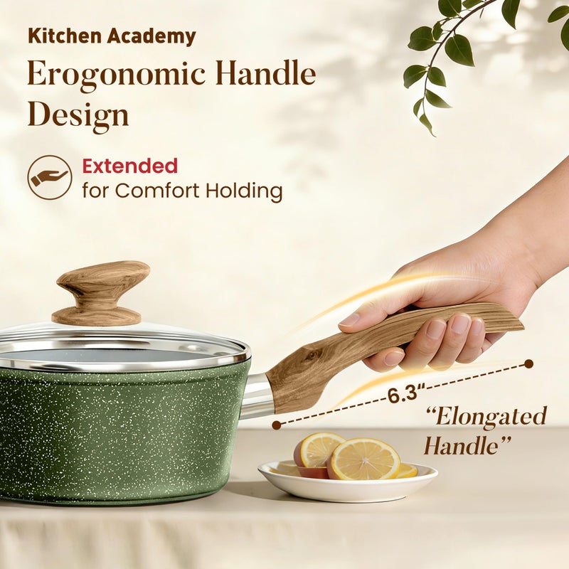 Kitchen Academy Non Toxic Pots and Pans Set Non Stick - 12 Piece Induction Cookware Sets, Green Granite Nonstick Cooking Pot and Pan, PFOA&PFOS Free - Image 4