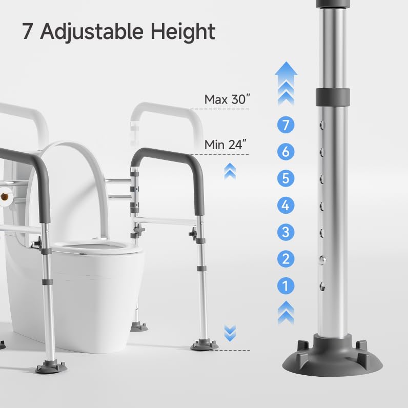 Loyoda Toilet Safety Rails,Height-Adjustable Toilet Frame Width-Adjustable Toilet Handles Foldable Toilet Rail Provides Support for Seniors ， Pregnant ，Disabled （Gray） - Image 3