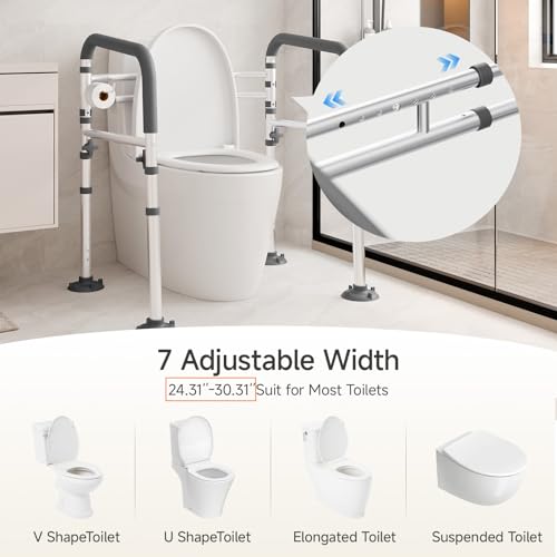 Loyoda Toilet Safety Rails,Height-Adjustable Toilet Frame Width-Adjustable Toilet Handles Foldable Toilet Rail Provides Support for Seniors ， Pregnant ，Disabled （Gray） - Image 4