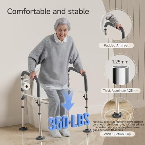 Loyoda Toilet Safety Rails,Height-Adjustable Toilet Frame Width-Adjustable Toilet Handles Foldable Toilet Rail Provides Support for Seniors ， Pregnant ，Disabled （Gray） - Image 2
