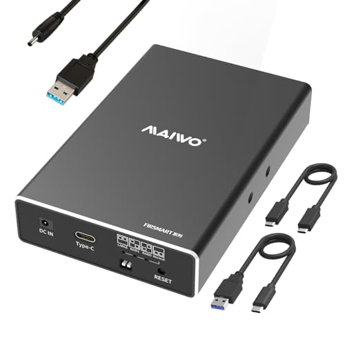 MAIWO حاوية RAID للقرص الصلب MAIWO مزدوجة الفتحة لقرص SSD/HDD SATA بحجم 2.5 بوصة، USB 3.1 GEN 2 بسرعة 10Gbps مع UASP، RAID 0/1/JBOD/PM، سعة 16TB، علبة قارئ القرص الصلب الخارجية من الألمنيوم - Image 1