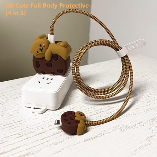 CERLINK Cable Protector for Apple iPhone Charger 20W/18W Type C, 3D Cute Cartoon Case Adaptor Cover Full Cable Connection Protectors Protective Protection Wire Sleeves Guard (Biscuit Bear) - Image 2