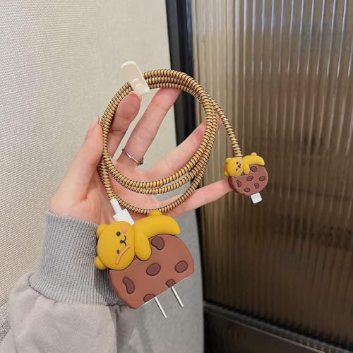 CERLINK Cable Protector for Apple iPhone Charger 20W/18W Type C, 3D Cute Cartoon Case Adaptor Cover Full Cable Connection Protectors Protective Protection Wire Sleeves Guard (Biscuit Bear) - Image 1