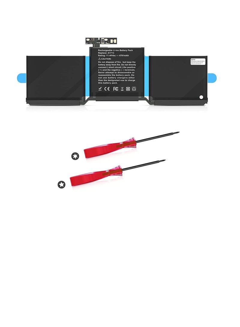 Replace battery for MacBook Pro 13 A1708 (Late 2016, Mid 2017), models A1713, Li-Polymer, 11.4V, 54.5Wh, 4781mAh, includes tools - Image 1