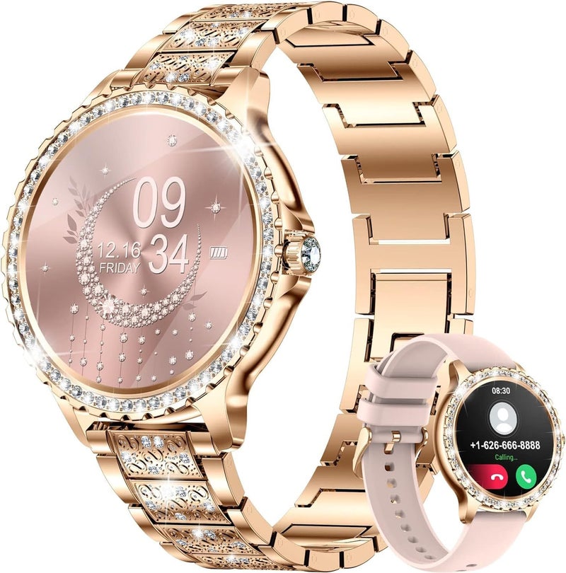 TDZDDYS Smart watch for women(Answer/Make Call), TDZDDYS 200+ Faces, Fitness Tracker for Android iOS, 1.32’’ HD, IP67 Waterproof, BP/HR Monitor, Sleep Tracker, Menstrual Cycle(Gold) - Image 1