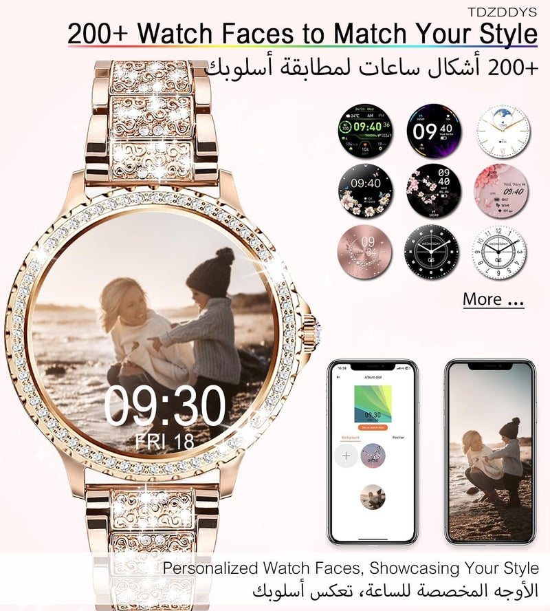 TDZDDYS Smart watch for women(Answer/Make Call), TDZDDYS 200+ Faces, Fitness Tracker for Android iOS, 1.32’’ HD, IP67 Waterproof, BP/HR Monitor, Sleep Tracker, Menstrual Cycle(Gold) - Image 5