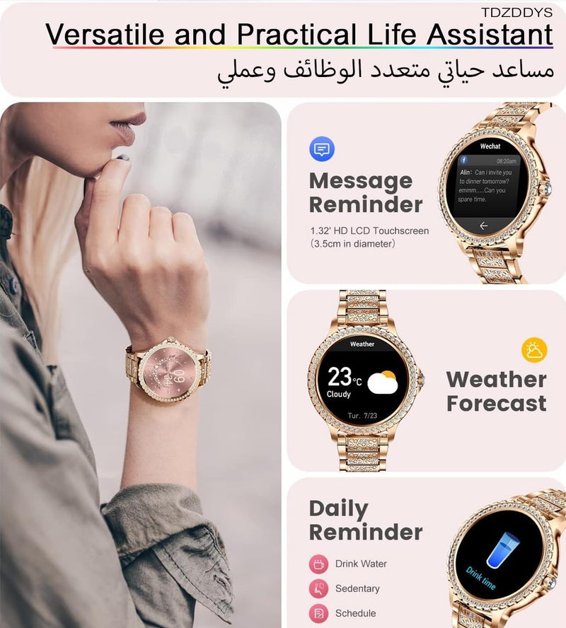 TDZDDYS Smart watch for women(Answer/Make Call), TDZDDYS 200+ Faces, Fitness Tracker for Android iOS, 1.32’’ HD, IP67 Waterproof, BP/HR Monitor, Sleep Tracker, Menstrual Cycle(Gold) - Image 3