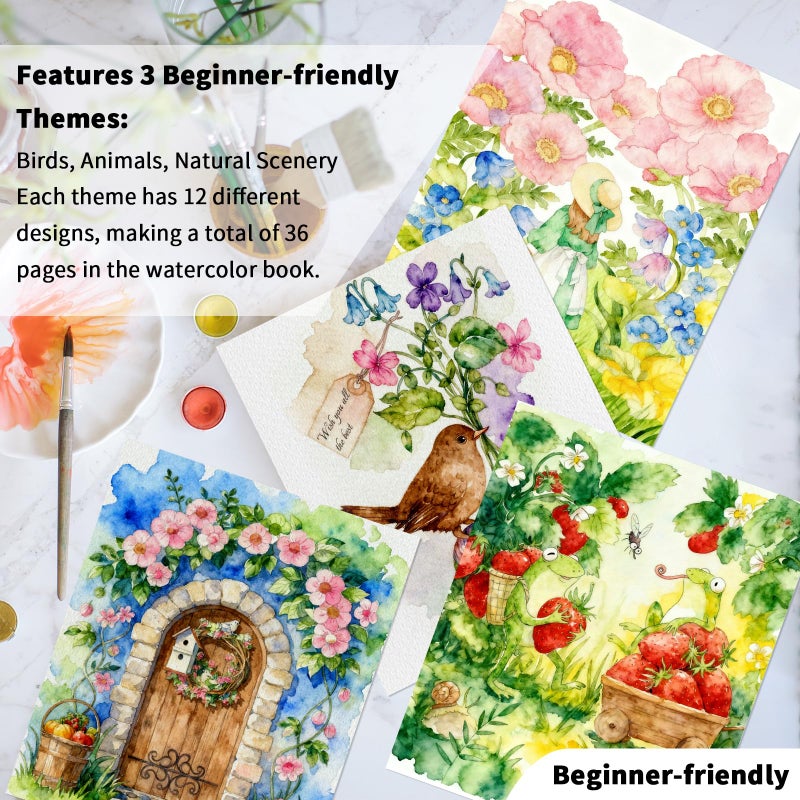 Kalysky 8.5 * 11" Watercolor Workbook,3 Watercolor Coloring Books for Adults, Beginner-Friendly Water Color Books,160GSM Cold Press Textured Thick Paper - Image 2
