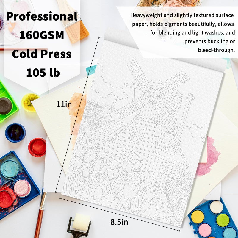 Kalysky 8.5 * 11" Watercolor Workbook,3 Watercolor Coloring Books for Adults, Beginner-Friendly Water Color Books,160GSM Cold Press Textured Thick Paper - Image 3