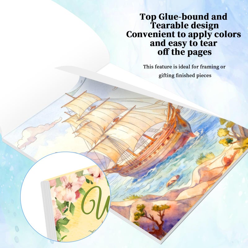 Kalysky 8.5 * 11" Watercolor Workbook,3 Watercolor Coloring Books for Adults, Beginner-Friendly Water Color Books,160GSM Cold Press Textured Thick Paper - Image 5