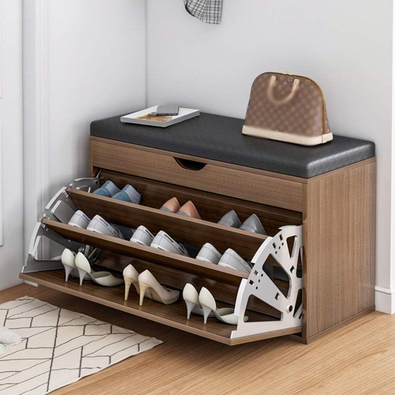 1st Shoe Storage Bench with Hidden Shoe Rack Leather Shoe Organizer Bench Modern Shoe Cabinet (60 * 30 * 50 Brown) - Image 2