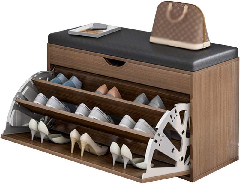 1st Shoe Storage Bench with Hidden Shoe Rack Leather Shoe Organizer Bench Modern Shoe Cabinet (60 * 30 * 50 Brown) - Image 1