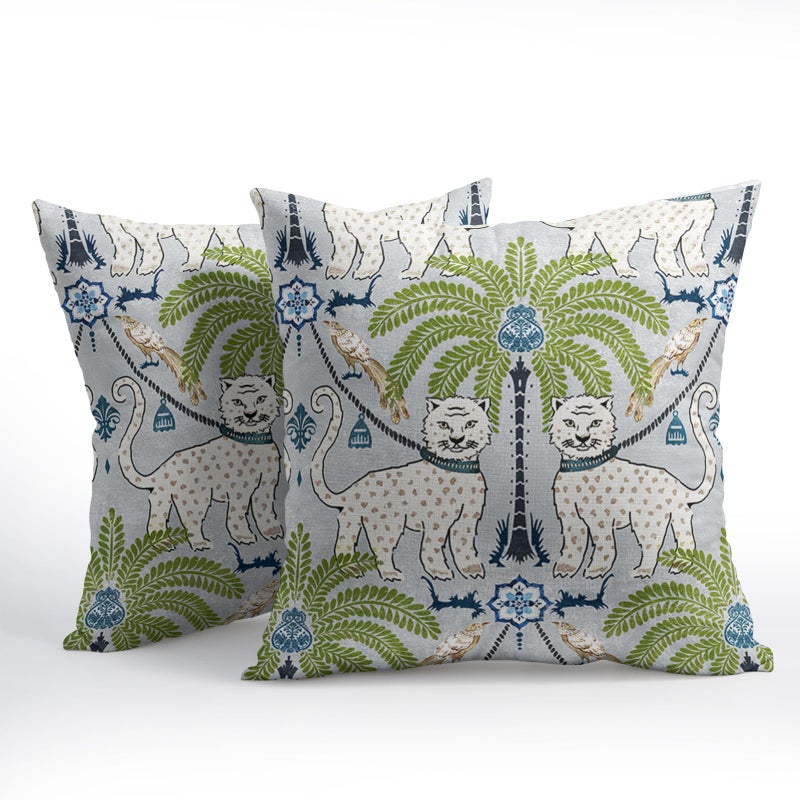 aportt Animal Print Tiger Leopard Tropical Tree Pillow Covers 18X18 Inch Set of 2 Vintage Asian Bird Decorative Pillow Cases Green Chinoiserie Cotton Linen Cushion Case Farmhouse Home Decor For Sofa Couch - Image 2