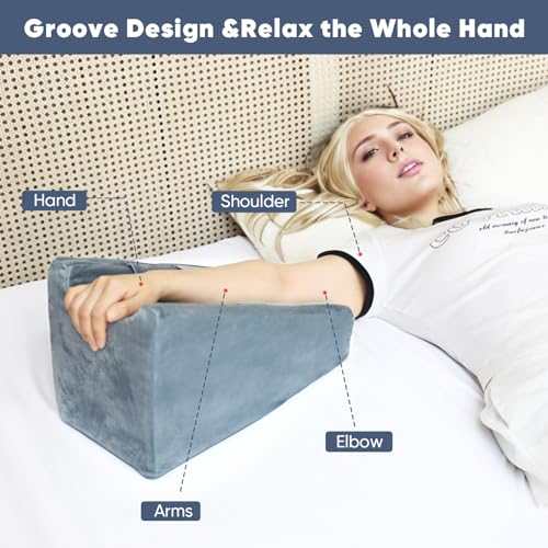 TBXONMOW Arm Elevation Pillow Arm Wedge Pillows for Adults Arm Support Pillow with Pocket for Post Surgery Elbow Rest Pillow with Removable Pillow for Sleeping(Grey) - Image 3