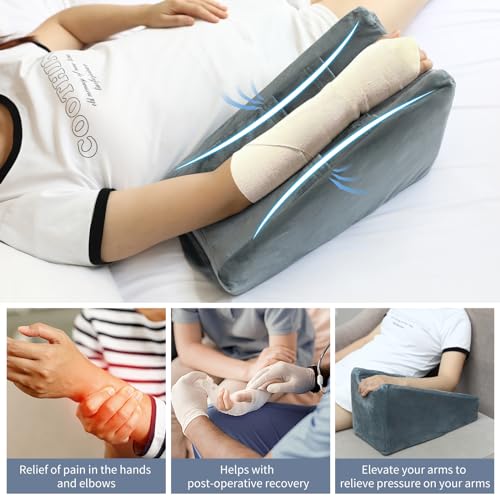 TBXONMOW Arm Elevation Pillow Arm Wedge Pillows for Adults Arm Support Pillow with Pocket for Post Surgery Elbow Rest Pillow with Removable Pillow for Sleeping(Grey) - Image 2