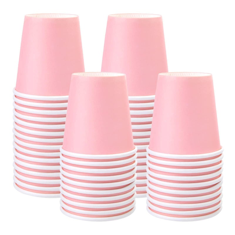 مجموعة من 50 كوب ورقي disposable سعة 3 أونص (88 مل) أكواب مضمضة صغيرة أكواب إسبريسو كوب ورقي صغير مثالي للحمام الحفلات النزهات إلخ باللون الوردي