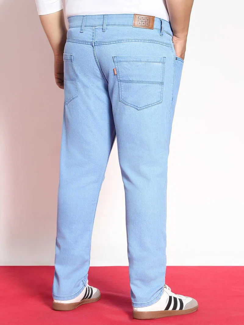Urbano Fashion  Urbano Plus Men's Ice Blue Regular Fit Solid Jeans Stretchable  | Best Price UAE