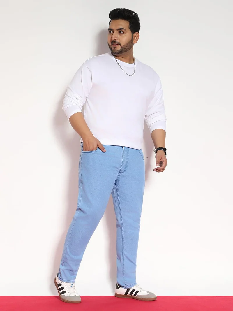 Urbano Fashion  Urbano Plus Men's Ice Blue Regular Fit Solid Jeans Stretchable  | Best Price UAE