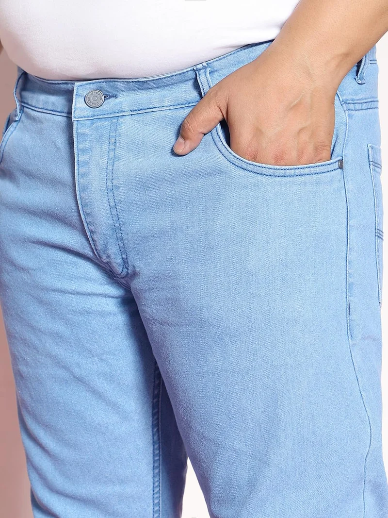 Urbano Fashion  Urbano Plus Men's Ice Blue Regular Fit Solid Jeans Stretchable  | Best Price UAE