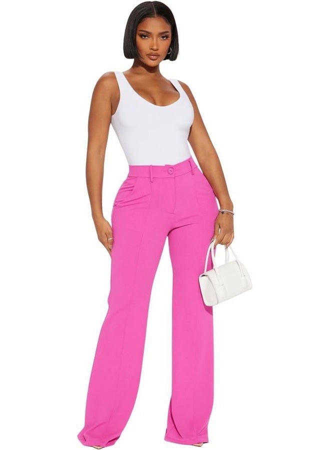 CHARYEAH Women's High Waisted Wide Leg Pants, Casual Business Trousers, Pink, Pink, M - Image 1