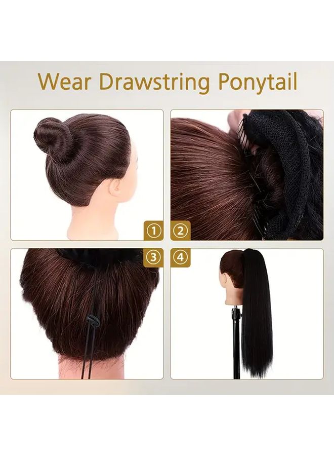 Black 36 Inch Synthetic Ponytail Extension Drawstring Hairpiece For Women - Image 2
