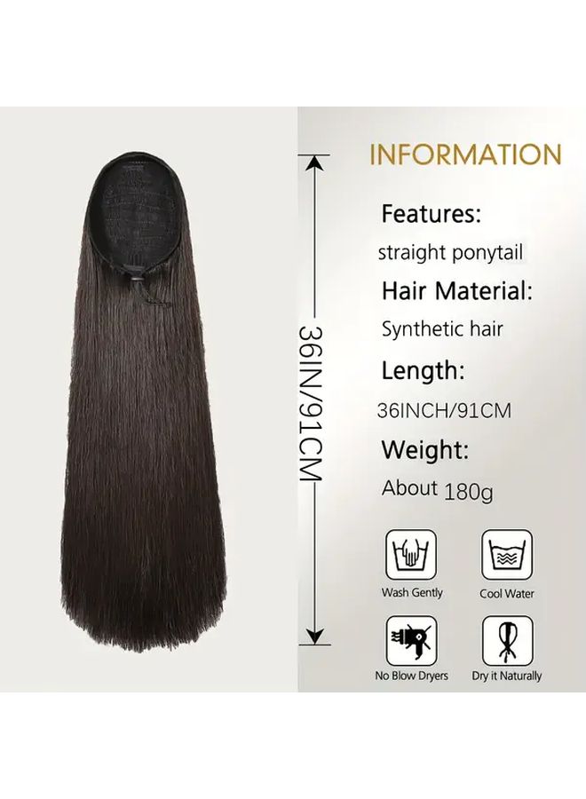 Black 36 Inch Synthetic Ponytail Extension Drawstring Hairpiece For Women - Image 4