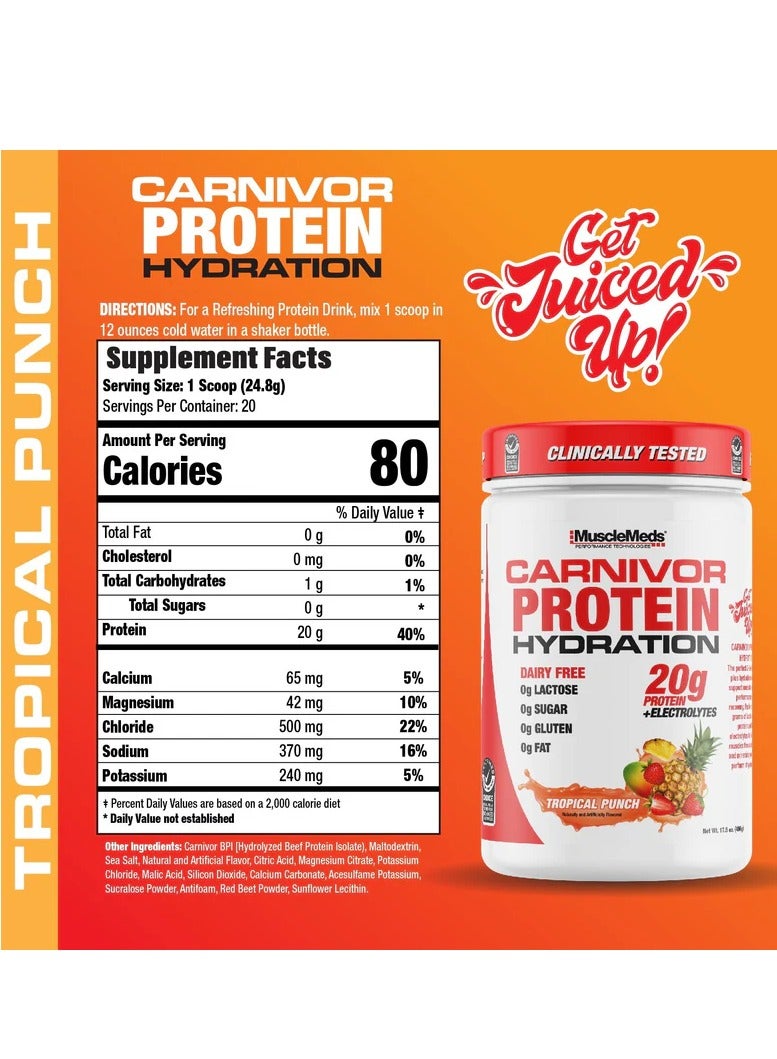 MuscleMeds Carnivor Protein Hydration Drink Powder, 20g Refreshing, Lactose Free, Sugar Free, Electrolytes, Muscle Building, Recovery, Halal Certified, Tropical Punch, 20 Serve - Image 3