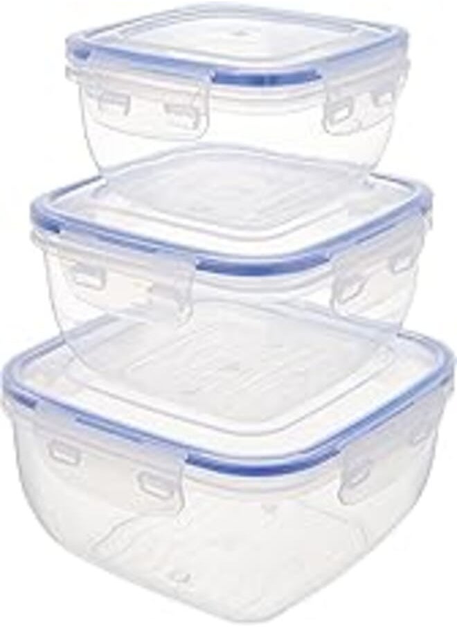 Bager Bager BG 511 Plastic Square Storge Container For Saving Food Set of 3 Pieces Different Sizes - Clear Blue 