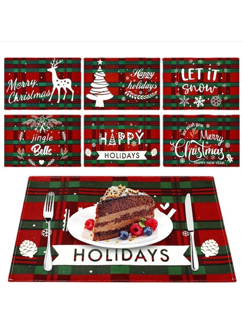 مجموعة مفارش طعام عيد الميلاد مكونة من 6 مفارش طعام من القماش، مقاس 11.8 × 17.7 سم، بساط زينة عيد الميلاد للاستخدام الداخلي لطاولة الطعام، مقاوم للحرارة، مفارش طاولة غير قابلة للانزلاق في العطلات - Image 1