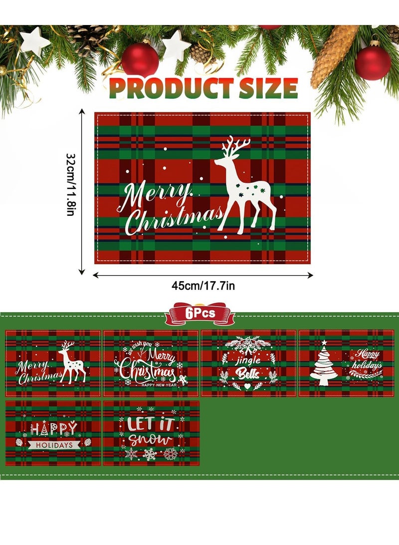 مجموعة مفارش طعام عيد الميلاد مكونة من 6 مفارش طعام من القماش، مقاس 11.8 × 17.7 سم، بساط زينة عيد الميلاد للاستخدام الداخلي لطاولة الطعام، مقاوم للحرارة، مفارش طاولة غير قابلة للانزلاق في العطلات - Image 2