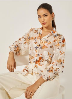 Floral Print Jacquard Collared Shirt