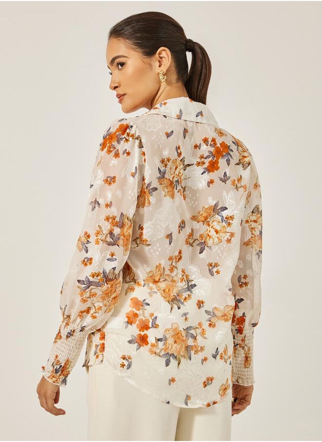 Styli - Floral Print Jacquard Collared Shirt - Image 1