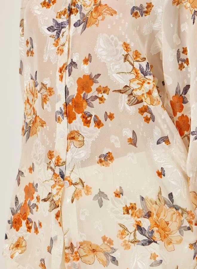 Styli Styli Floral Print Jacquard Collared Shirt