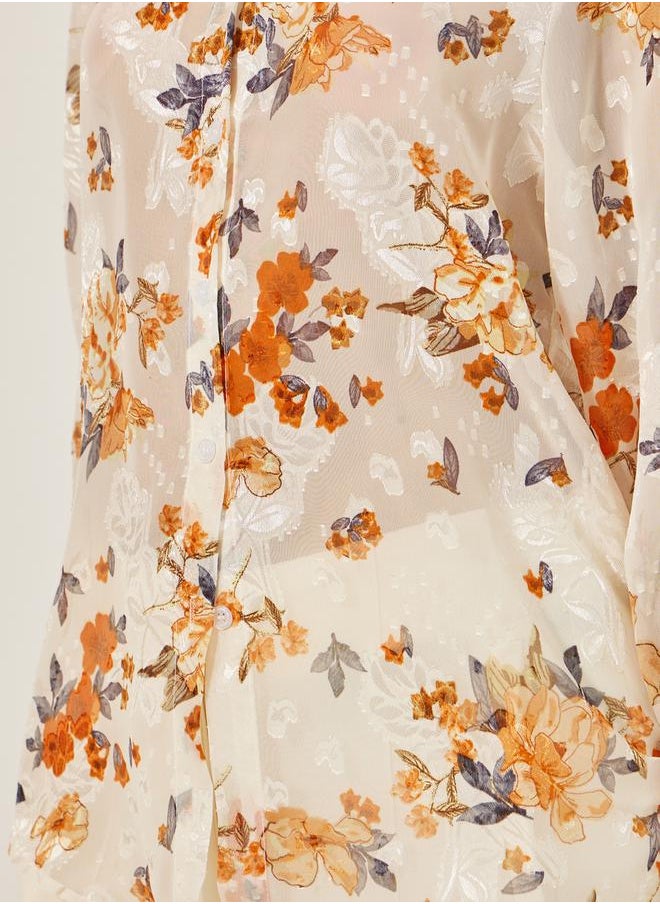 Styli - Floral Print Jacquard Collared Shirt - Image 1