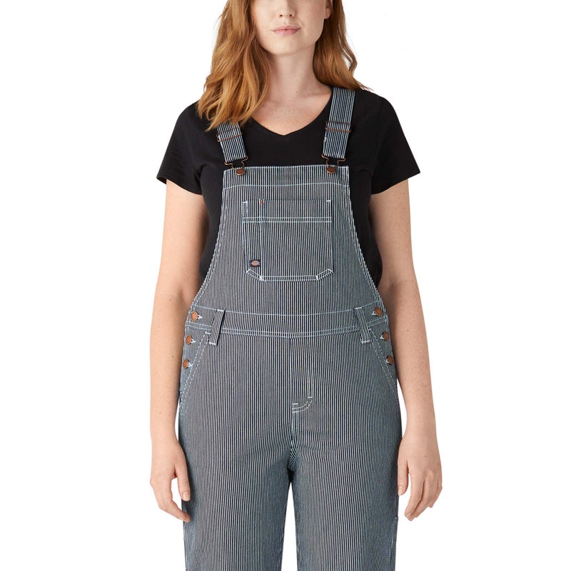 Dickies Womens Hickory Stripe Boyfriend Bib Overall Stonewashed Hickory Stripe M