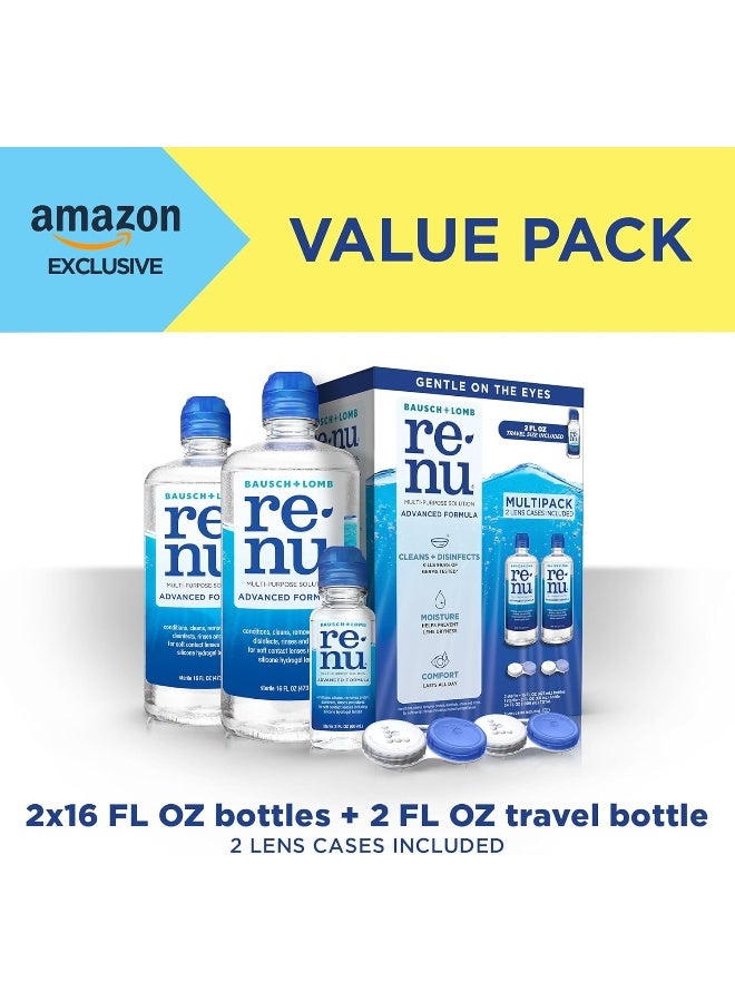 Renu Contact Lens Solution by, Multi-Purpose Disinfectant, Advanced Formula Kills 99.9% of Germs, 16 Fl Oz (Pack of 2), Includes 2 Fl Oz Travel Size - Image 3