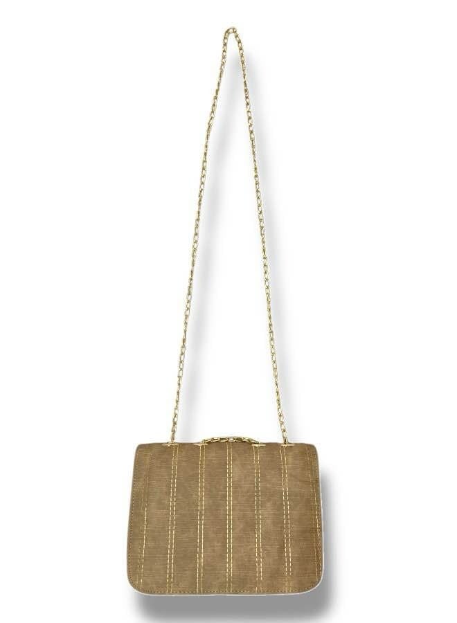 A beige imported leather crossbody bag with elegant details and practical compartments. - Image 4